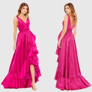 Mac Duggal 67835 Pink Taffeta High Low Ruffle Gown Size 8 NWT